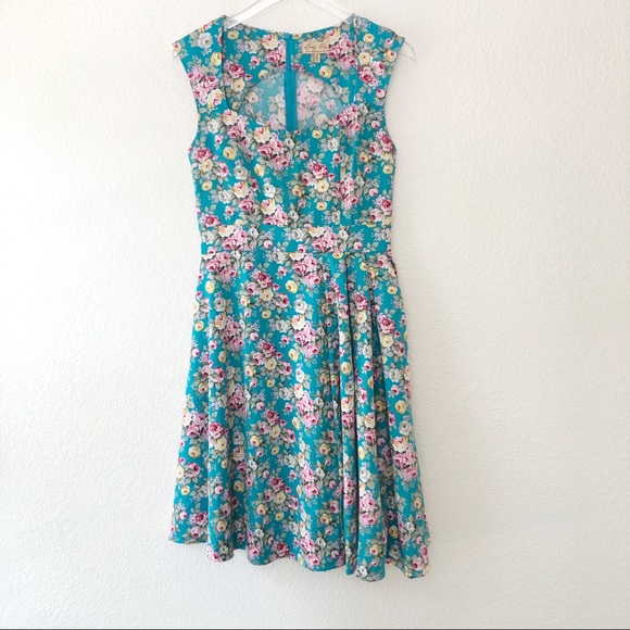 Lindy Bop Dresses & Skirts - Lindy bop teal blue pink floral pin up dress